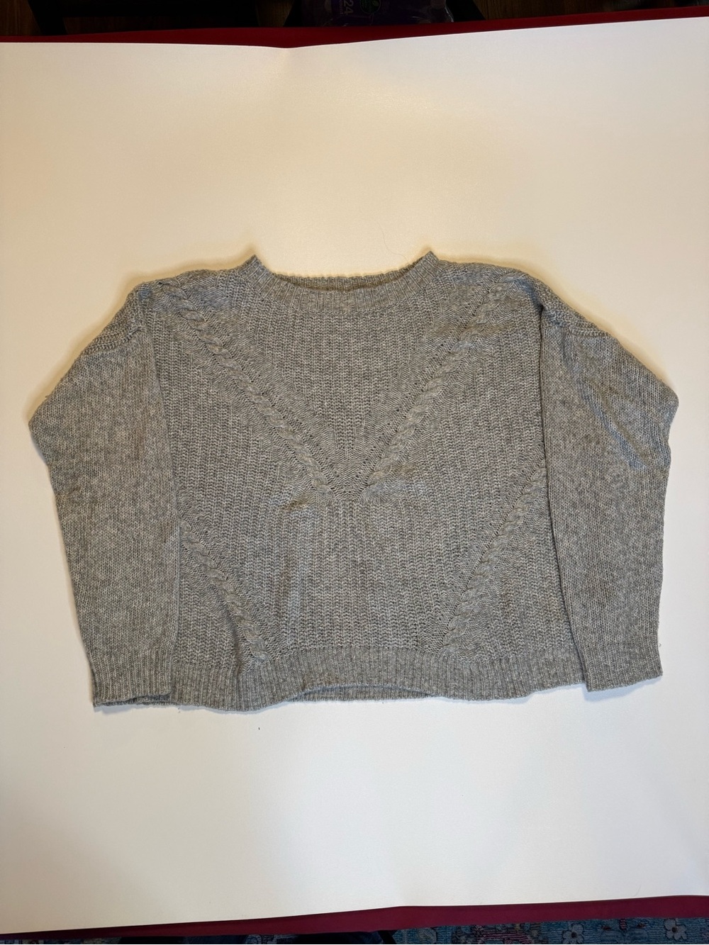 Ava & Viv Heather Gray Cable-Detail Crewneck Sweater